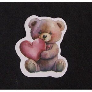 10/$10 Teddy Bear Holding Heart Valentine's Day Sticker 1.58" x 1.38" (AS)
